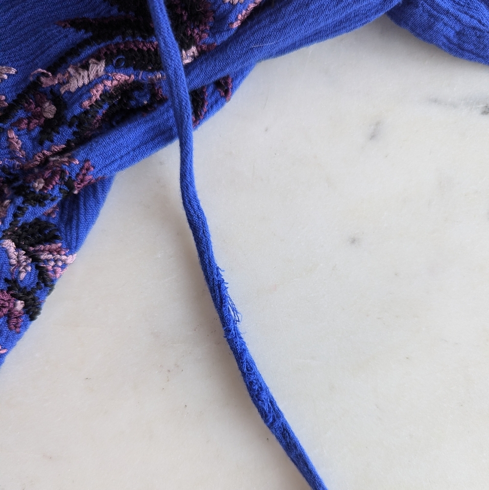 Free People Royal Blue Embroidered Floral Boho Mini Dress - Picture 4 of 13